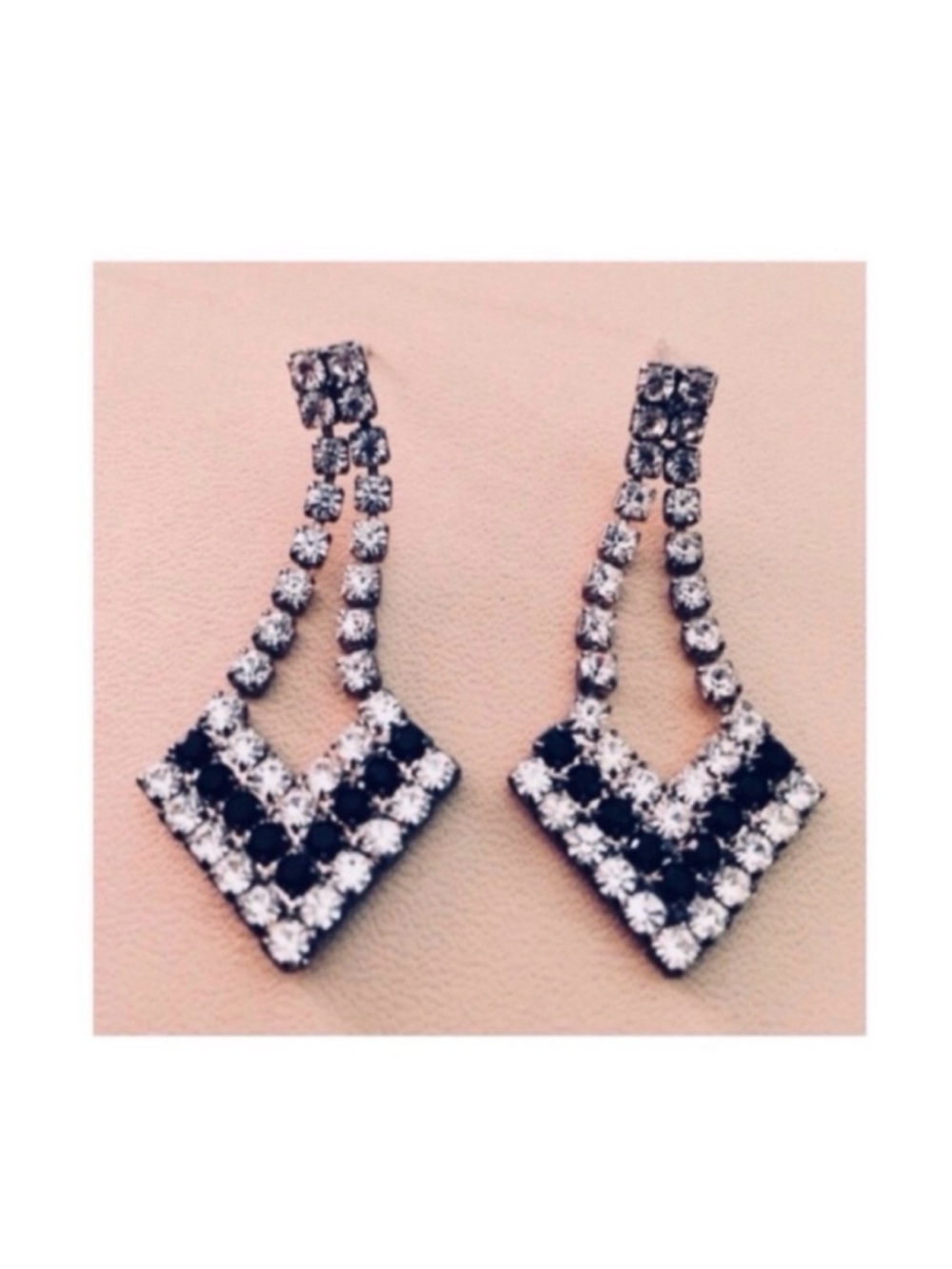 Vintage Rhinestone Black Chevron Drop Earrings